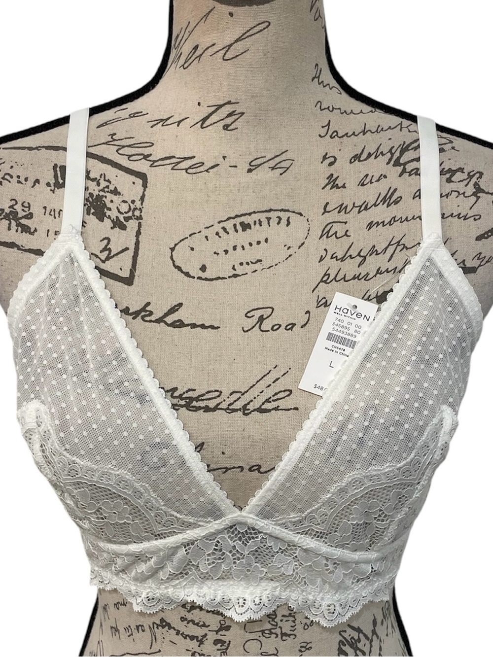 Have White Sheer Dot & Floral Lace Bralette
